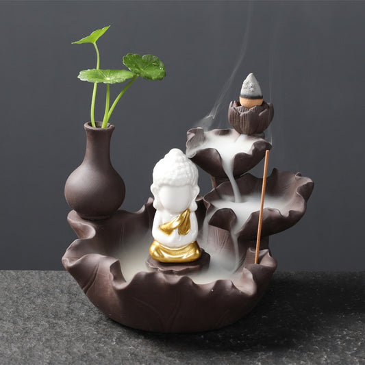 Ceramic Backflow Buddha Incense Burner Waterfall