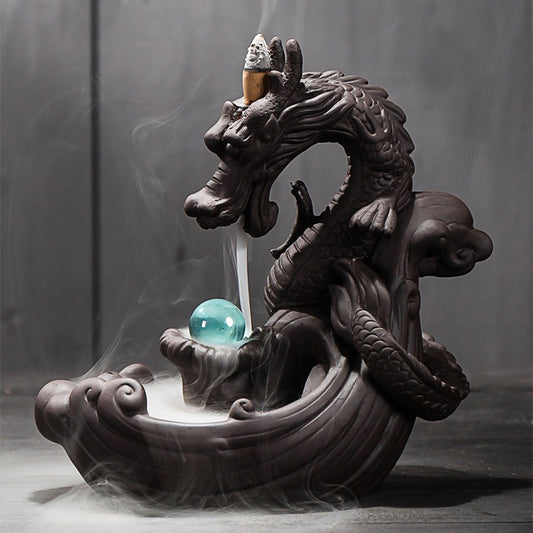 Backflow Dragon Incense Burner With Lucky Crystal Ball