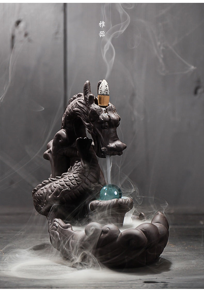 Backflow Dragon Incense Burner With Lucky Crystal Ball